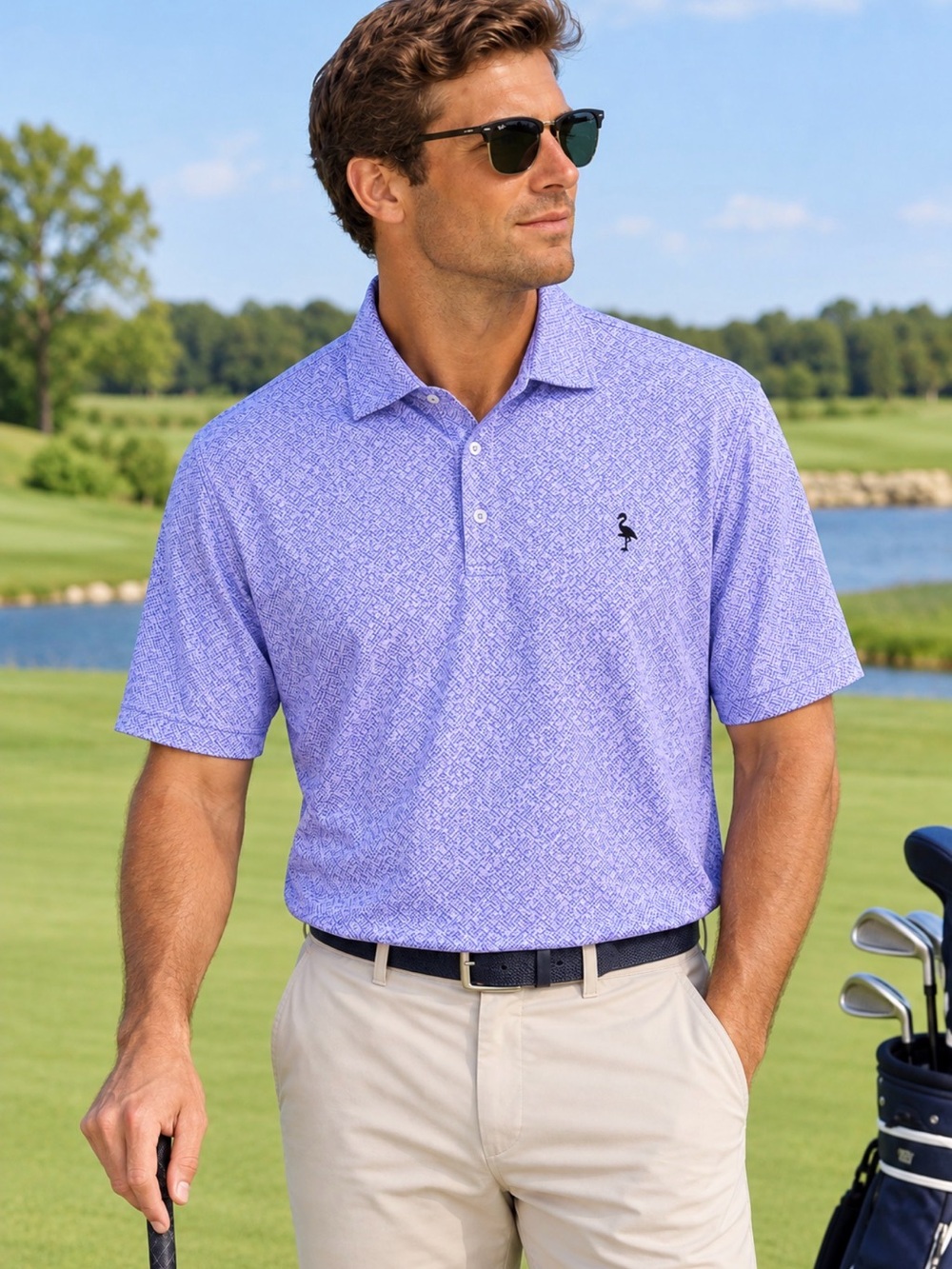 Tailorbyrd Men's Light Purple and Blue Patterned Short-Sleeve Polo